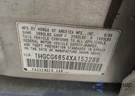 1999 Honda Accord Lx from USA, damaged, VIN 1HGCG6654XA153288